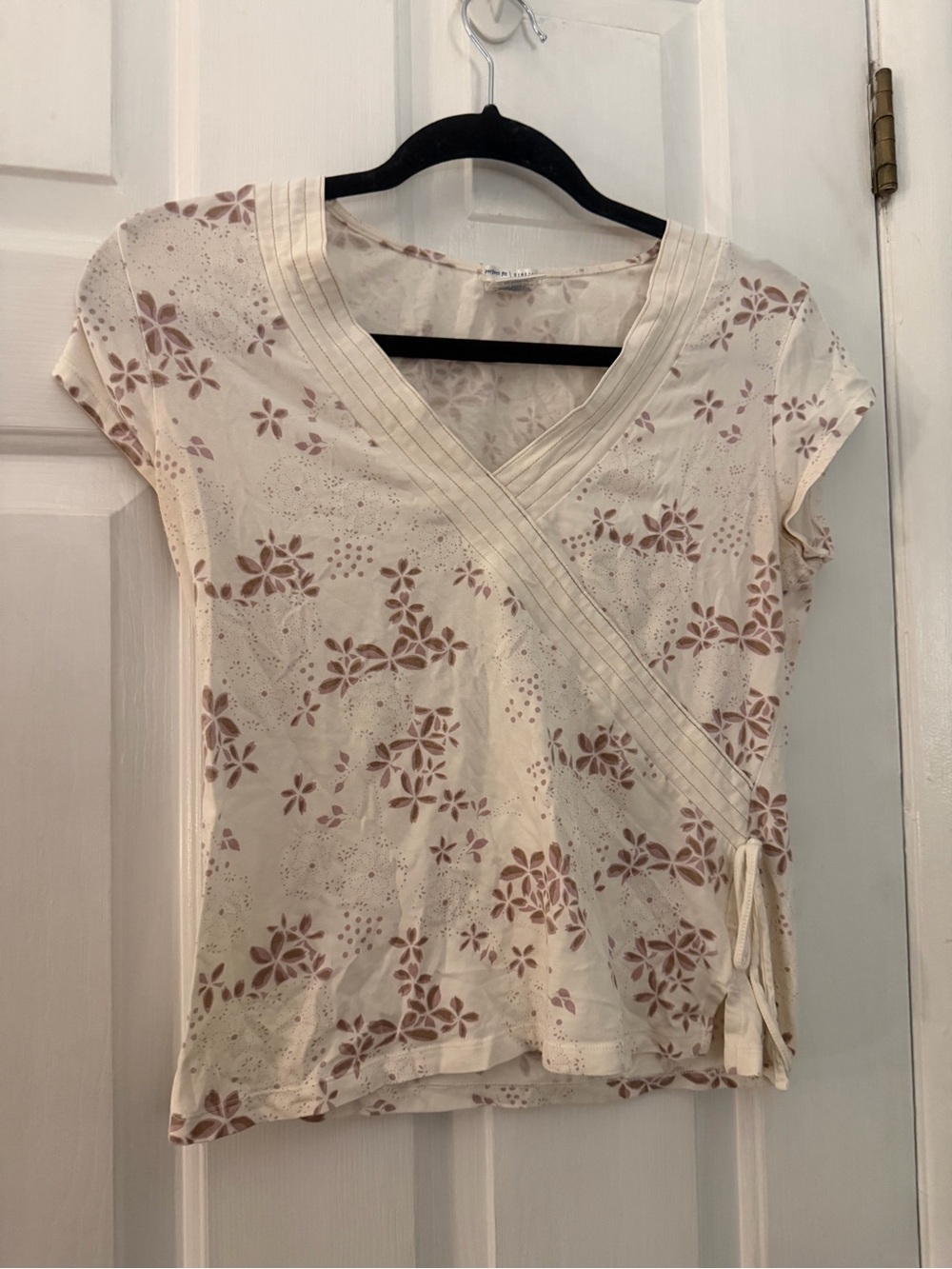 Vintage Y2K Old Navy Floral Wrap Tie Top Cream Brown Medium